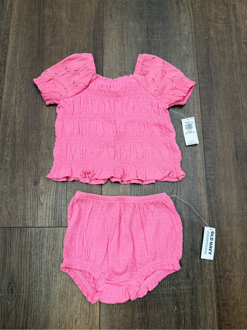 NWT old navy two piece outfit 12-18 month toddler girls pink smocked stretchy